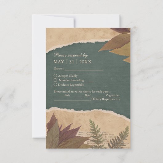 aardse  boho chic groen bruiloft RSVP kaartje (Voorkant)