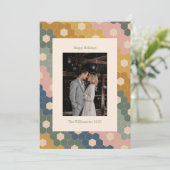 Aardse Boho Chic Vintage Moderne Trouwfoto Feestdagenkaart (Staand voorkant)