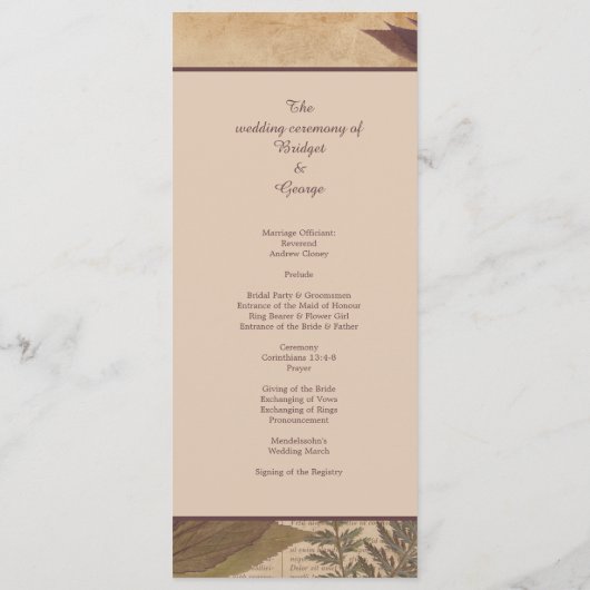 Aardse  Boho chique groen bruiloft menu (Achterkant)