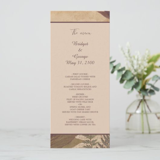 Aardse  Boho chique groen bruiloft menu (Staand voorkant)