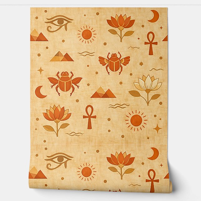 Aardse Boho Egyptisch Patroon-Minimalistische Fara Behang (Afrollen)