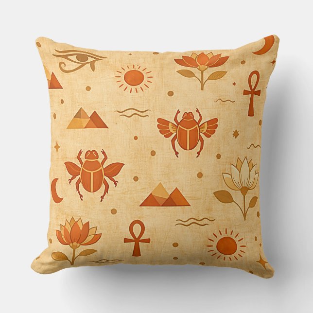 Aardse Boho Egyptisch Patroon-Minimalistische Fara Kussen (Voorkant)