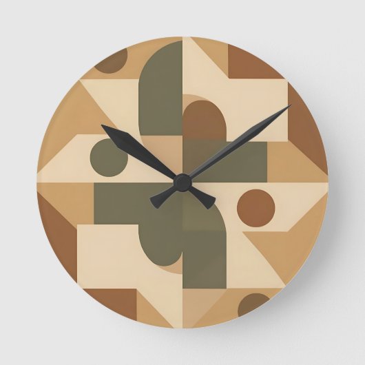 Aardse Boho Geometrische Abstract Ronde Klok (Voorkant)
