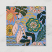 Aardse Boho Gold Blue Tropische Bloemen Bedrijf Vierkante Visitekaartje (Voorkant)
