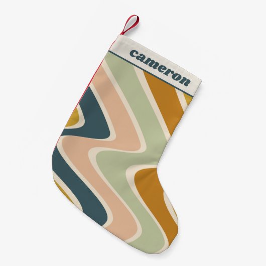 Aardse Boho Golvende Lijnen Retro Pastels Persoonl Kleine Kerstsok (Voorkant (Hangend))