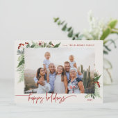 Aardse Boho Groene Blad Burgundy Beige Foto Vakant Feestdagenkaart (Staand voorkant)