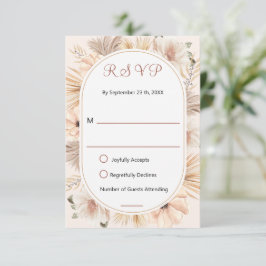 Aardse Boho Ovale Boog Bloemige Beige Antwoordkaar RSVP Kaartje