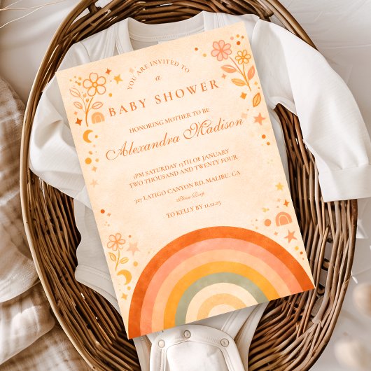Aardse Boho Regenboog Baby Shower Kaart