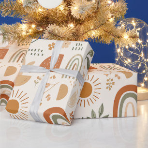 Aardse Boho Regenboog & Bloem Wrapping Paper Cadeaupapier
