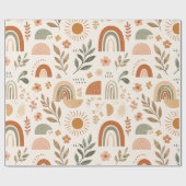 Aardse Boho Regenboog & Bloem Wrapping Paper Cadeaupapier (Vlak)