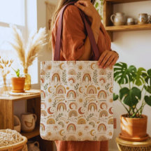 Aardse Boho Regenboog en Botanische Canvas Tas