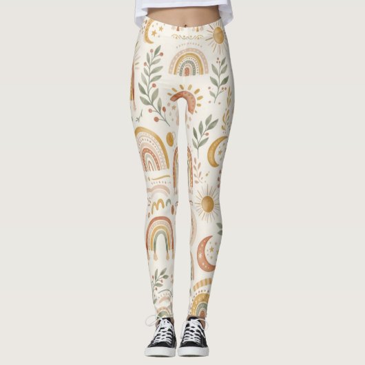 Aardse Boho Regenboog en Botanische Yoga Legging (Voorkant)