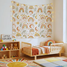 Aardse Boho Regenboog Kinderkamer Wand Tapijt