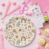 Aardse Boho Regenboog Zon Bloemig Papieren Bord (Feest)