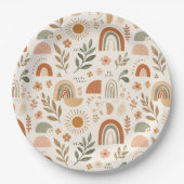 Aardse Boho Regenboog Zon Bloemig Papieren Bord (Voorkant)