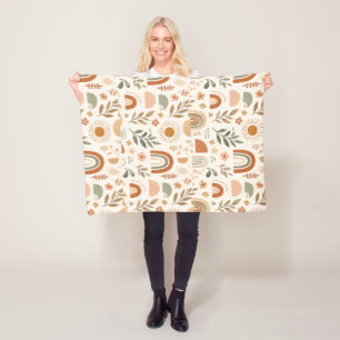 Aardse Boho Regenboog Zon Bloemige Fleece Deken