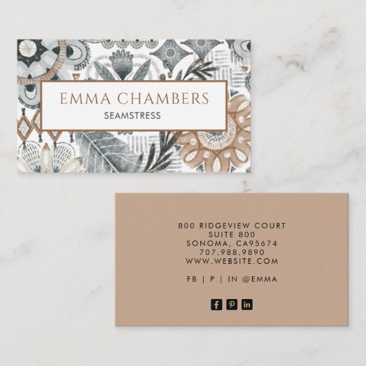 Aardse Boho Shapes Seamstress Tailor Visitekaartje (Voorkant / Achterkant)