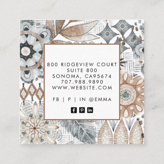Aardse Boho Shapes Vierkante Visitekaartje (Achterkant)