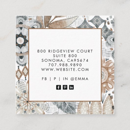 Aardse Boho Shapes Vierkante Visitekaartje (Achterkant)