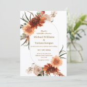 Aardse Boho Terracotta & Klei Herfst Bloem Bruilof Kaart (Staand voorkant)