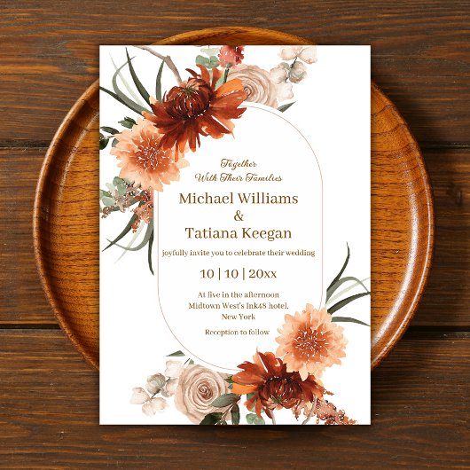Aardse Boho Terracotta & Klei Herfst Bloem Bruilof Kaart