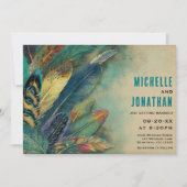 Aardse Boho Veren | Turquoise Teal Bruiloft Kaart (Voorkant)