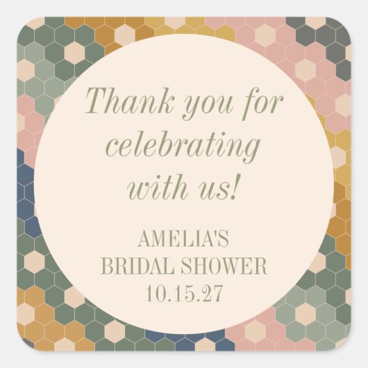 Aardse Boho Vintage Aangepaste Bruidsdouche Bedank Vierkante Sticker (Voorkant)