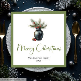 Aardse Boho Waterverf Dennengroen Krans Kerstserve Servet