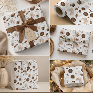 Aardse Bruine Ballon & Bento Cake Verjaardag  Cadeaupapier