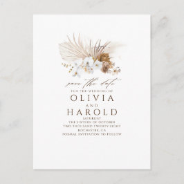 Aardse bruine bloemenboho exotische save the date aankondigingskaart