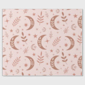 Aardse Bruine Boho Maan Patroon Cadeaupapier (Vlak)