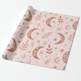 Aardse Bruine Boho Maan Patroon Cadeaupapier