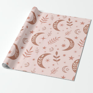 Aardse Bruine Boho Maan Patroon Cadeaupapier