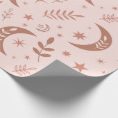 Aardse Bruine Boho Maan Patroon Cadeaupapier (Hoek)