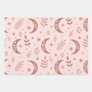 Aardse bruine boho-maanpatroon op crème  inpakpapier vel