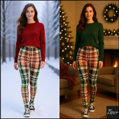 Aardse Bruine Groene Khaki Flanel Plaid Leggings