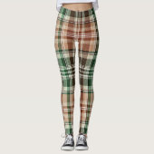 Aardse Bruine Groene Khaki Flanel Plaid Leggings (Voorkant)