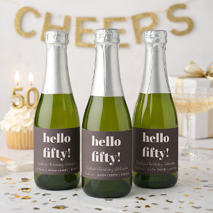 Aardse bruine moderne 50ste verjaardag aangepaste sparkling wijnetiket