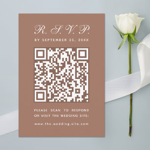 Aardse Bruine QR-code Eenvoudige Kalligrafie Bruil RSVP Kaartje