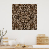 Aardse Bruine Wervelende Mandala met Houtnerfeffec Poster (Keuken)