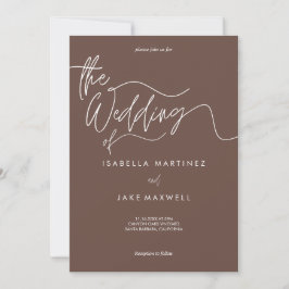 Aardse Bruine & Witte Elegante Script Bruiloft Kaart