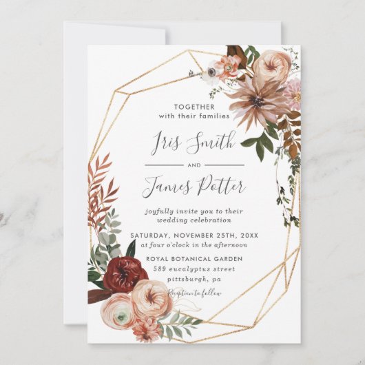 Aardse Burgundy Blush Oranje Groenery Trouwdag in  Kaart (Voorkant)