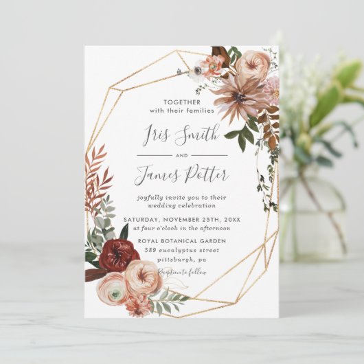 Aardse Burgundy Blush Oranje Groenery Trouwdag in  Kaart (Staand voorkant)