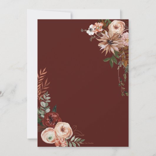 Aardse Burgundy Blush Oranje Groenery Trouwdag in  Kaart (Achterkant)