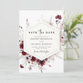 Aardse Chic Bourgondië Floral Wedding Save The Date (Staand voorkant)
