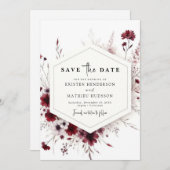Aardse Chic Bourgondië Floral Wedding Save The Date (Voorkant / Achterkant)