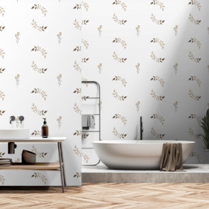 Aardse Chic: Bruine Bloemenlijn Art Peel en Stick Behang