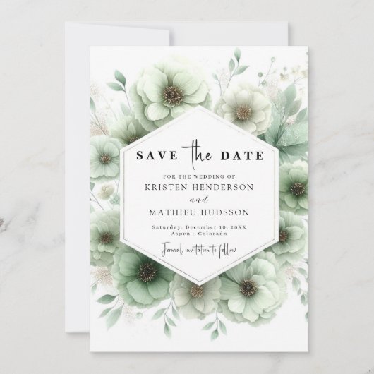 Aardse Chic Floral Sage Green Wedding Save The Date (Voorkant)