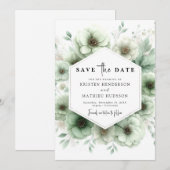 Aardse Chic Floral Sage Green Wedding Save The Date (Voorkant / Achterkant)