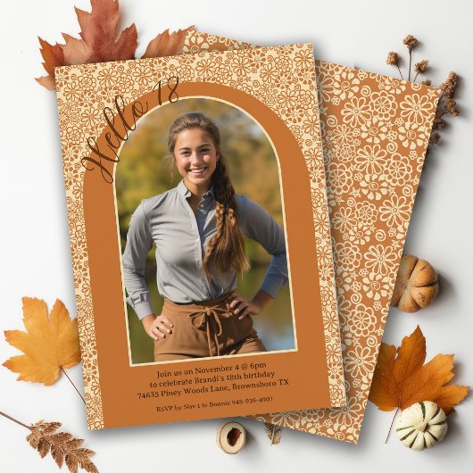 Aardse Crème Tan Floral Boho Country 18e Verjaarda Kaart